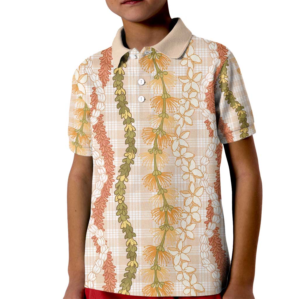 Hawaiian Ohia Lehua Lei Kid Polo Shirt Plaid Palaka Ahiehie Pattern - Polynesian Pride