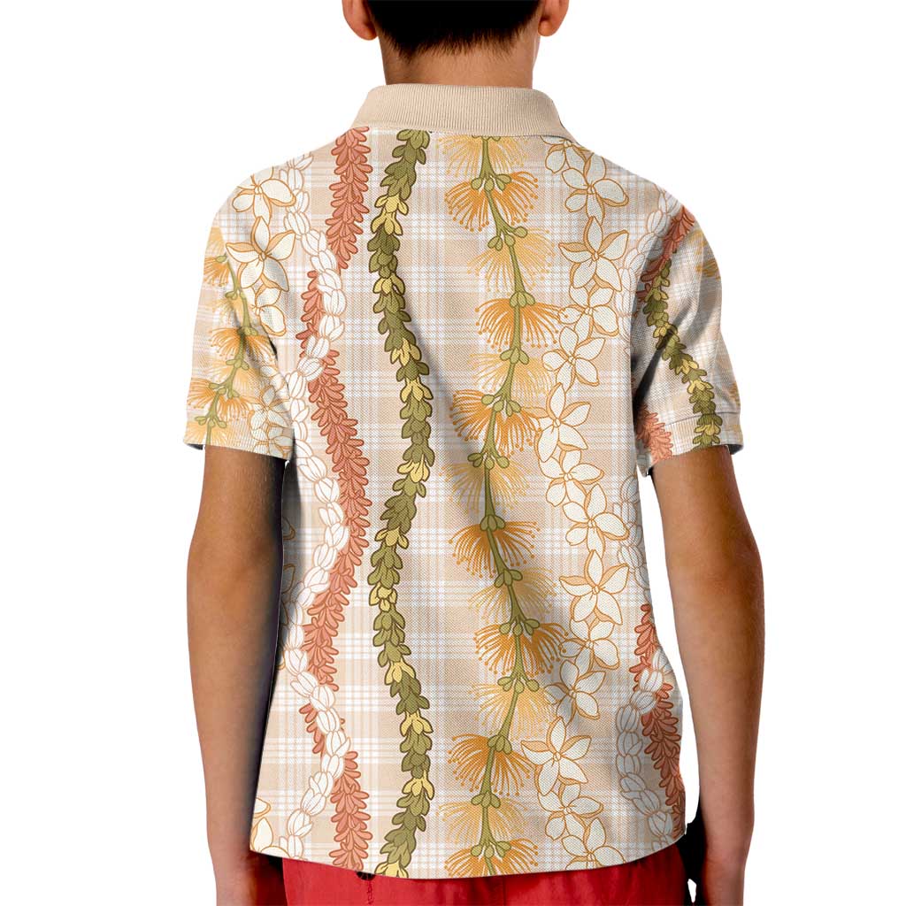 Hawaiian Ohia Lehua Lei Kid Polo Shirt Plaid Palaka Ahiehie Pattern - Polynesian Pride