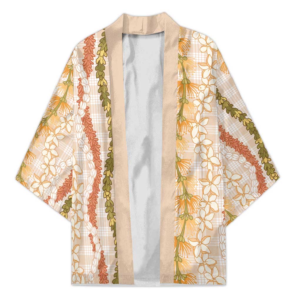 Hawaiian Ohia Lehua Lei Kimono Plaid Palaka Ahiehie Pattern LT9 Unisex Beige - Polynesian Pride