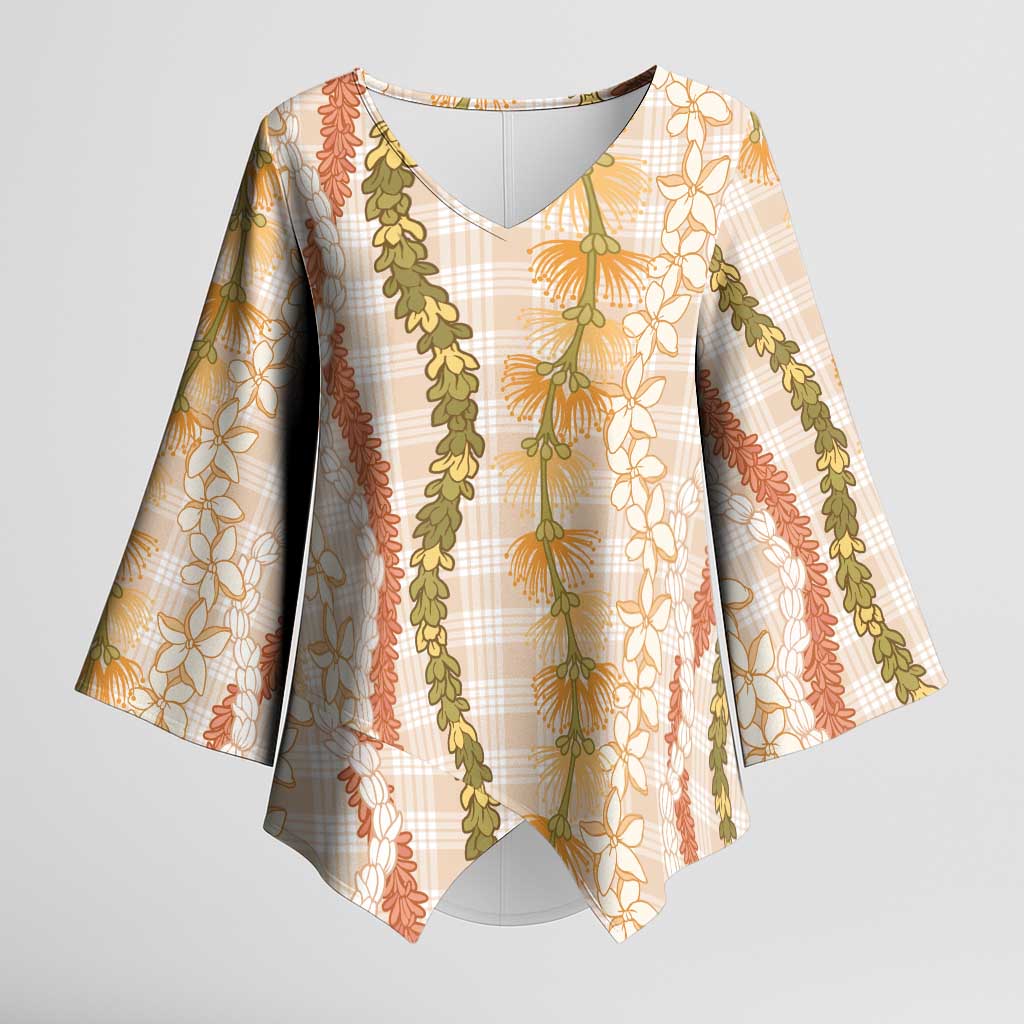 Hawaiian Ohia Lehua Lei Kimono Sleeve Blouse Plaid Palaka Ahiehie Pattern - Polynesian Pride
