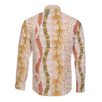 Hawaiian Ohia Lehua Lei Long Sleeve Button Shirt Plaid Palaka Ahiehie Pattern - Polynesian Pride