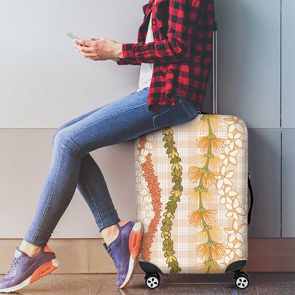 Hawaiian Ohia Lehua Lei Luggage Cover Plaid Palaka Ahiehie Pattern