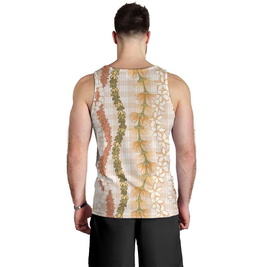 Hawaiian Ohia Lehua Lei Men Tank Top Plaid Palaka Ahiehie Pattern - Polynesian Pride