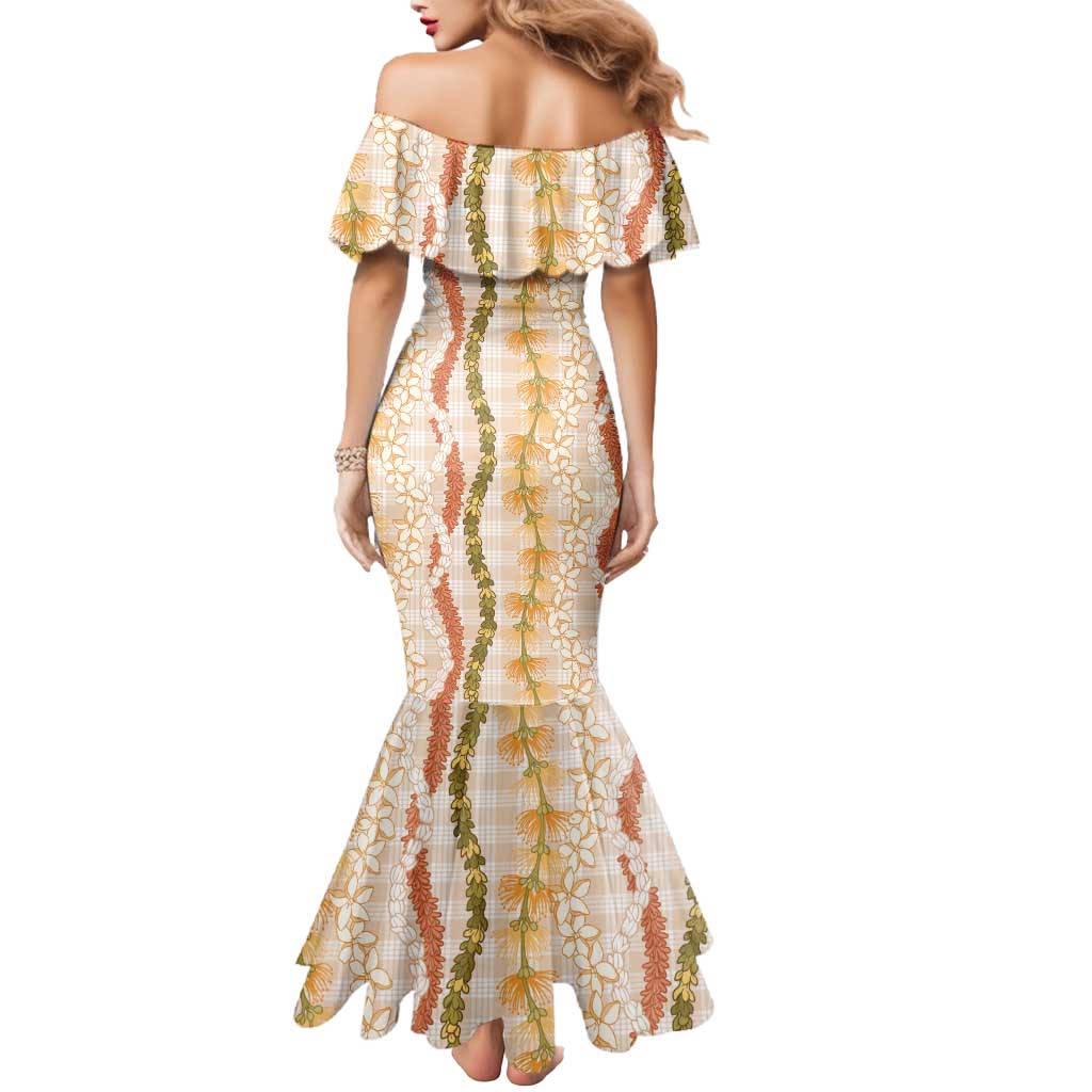 Hawaiian Ohia Lehua Lei Mermaid Dress Plaid Palaka Ahiehie Pattern - Polynesian Pride