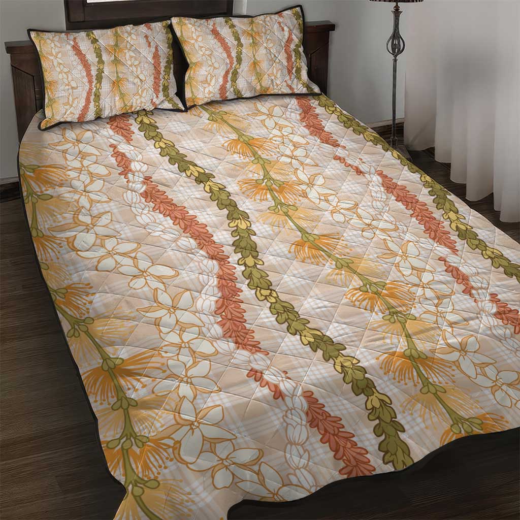 Hawaiian Ohia Lehua Lei Quilt Bed Set Plaid Palaka Ahiehie Pattern - Polynesian Pride