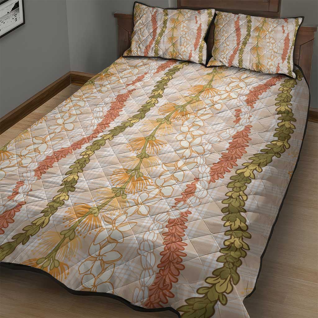 Hawaiian Ohia Lehua Lei Quilt Bed Set Plaid Palaka Ahiehie Pattern - Polynesian Pride
