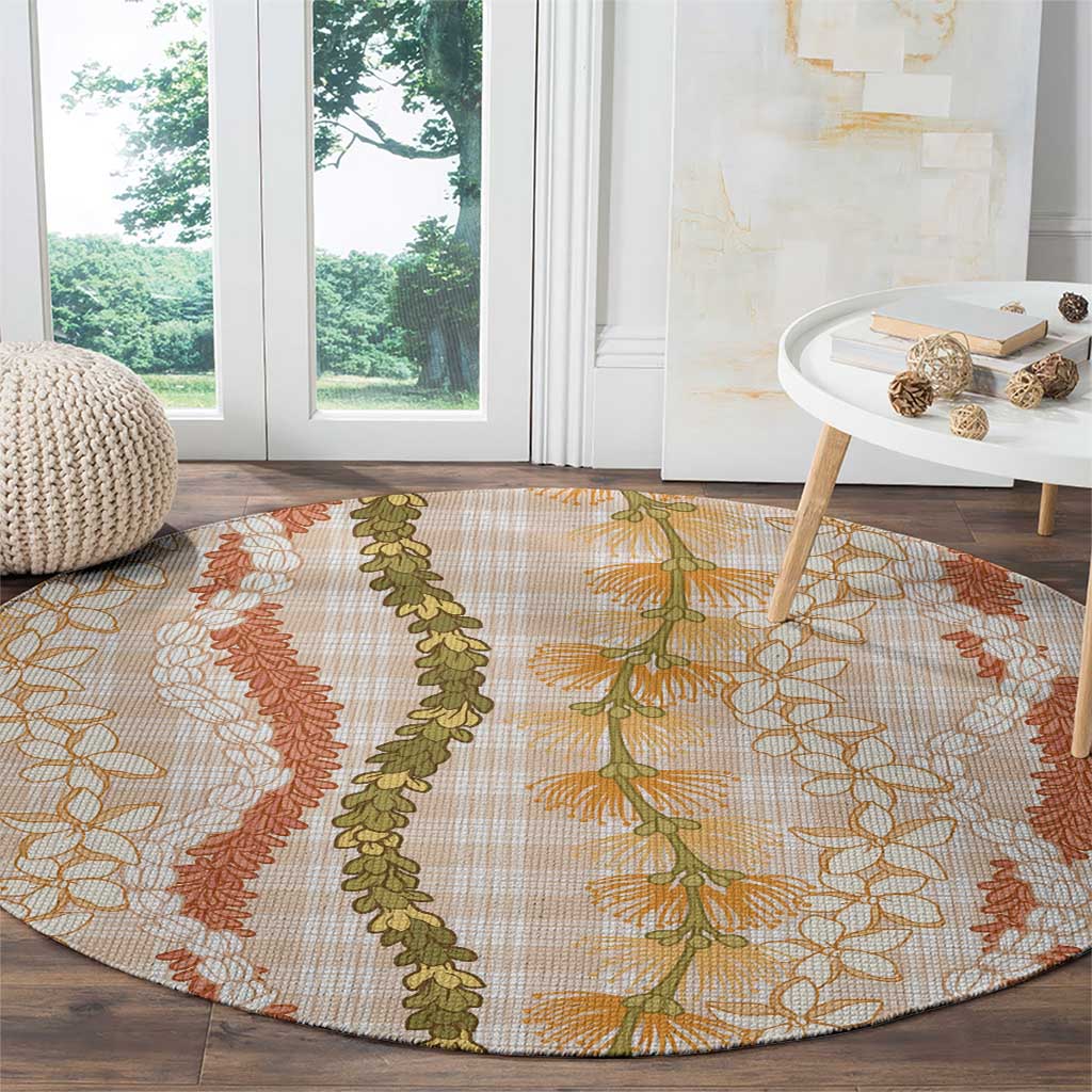 Hawaiian Ohia Lehua Lei Round Carpet Plaid Palaka Ahiehie Pattern - Polynesian Pride