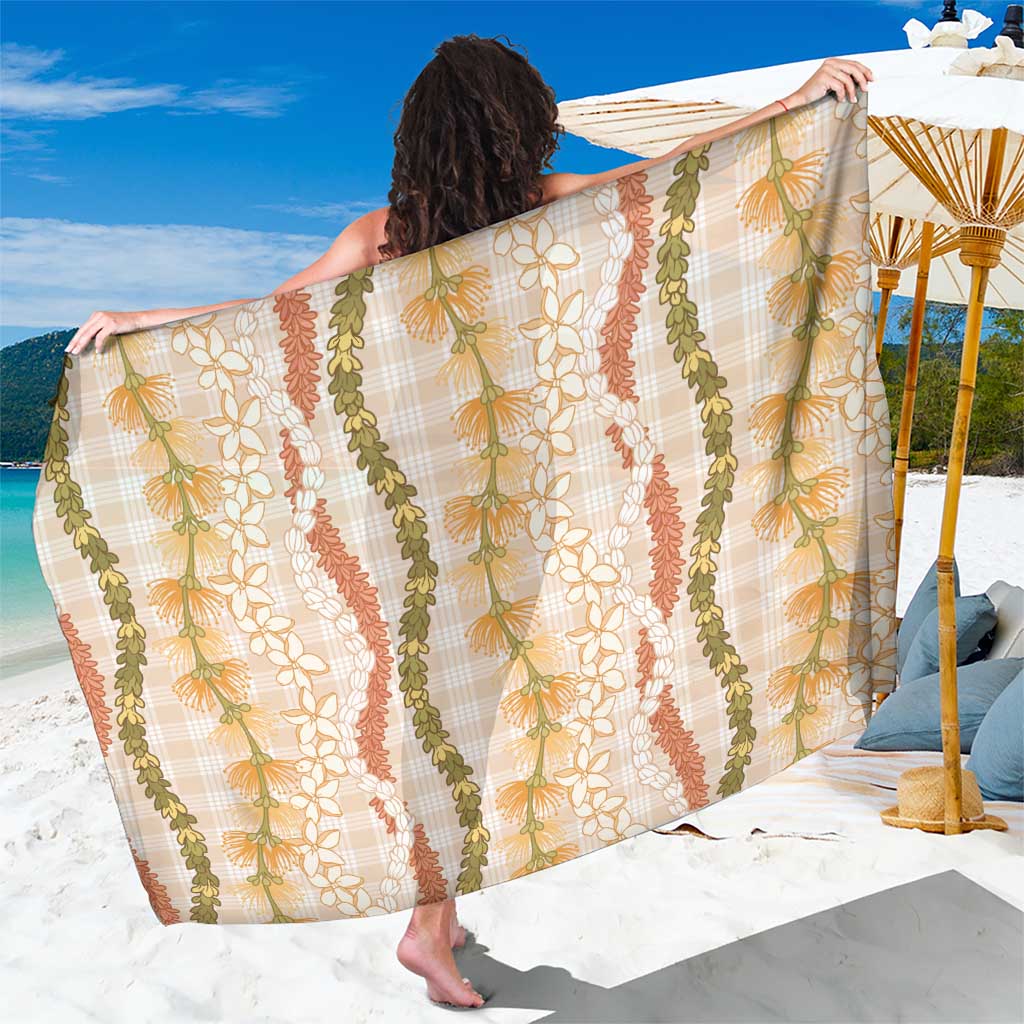 Hawaiian Ohia Lehua Lei Sarong Plaid Palaka Ahiehie Pattern LT9 One Size 44 x 66 inches Beige - Polynesian Pride