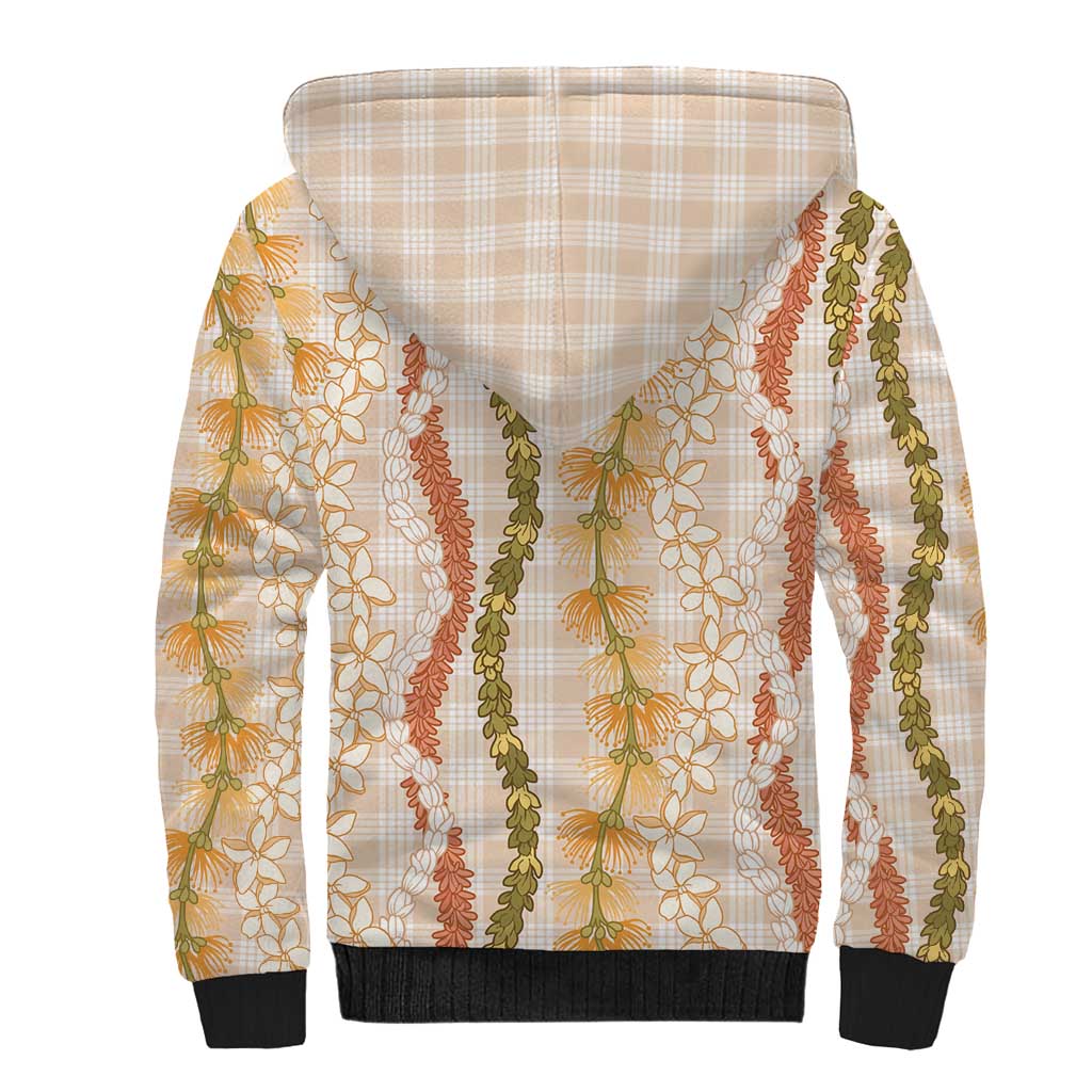 Hawaiian Ohia Lehua Lei Sherpa Hoodie Plaid Palaka Ahiehie Pattern - Polynesian Pride