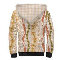 Hawaiian Ohia Lehua Lei Sherpa Hoodie Plaid Palaka Ahiehie Pattern - Polynesian Pride