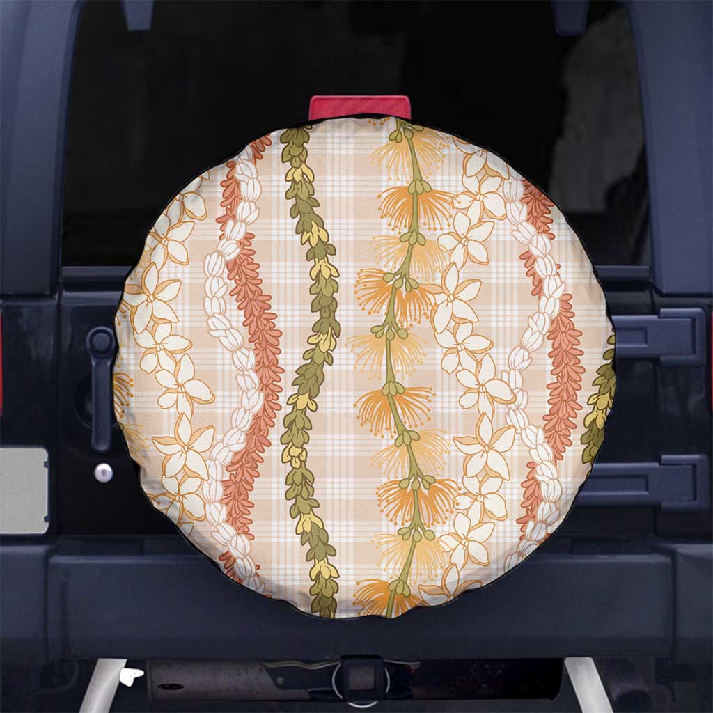 Hawaiian Ohia Lehua Lei Spare Tire Cover Plaid Palaka Ahiehie Pattern - Polynesian Pride