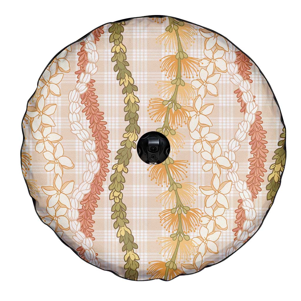 Hawaiian Ohia Lehua Lei Spare Tire Cover Plaid Palaka Ahiehie Pattern - Polynesian Pride