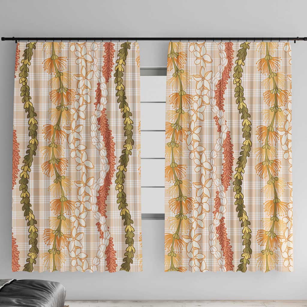 Hawaiian Ohia Lehua Lei Window Curtain Plaid Palaka Ahiehie Pattern - Polynesian Pride