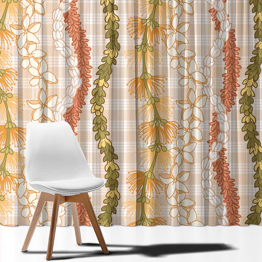 Hawaiian Ohia Lehua Lei Window Curtain Plaid Palaka Ahiehie Pattern - Polynesian Pride