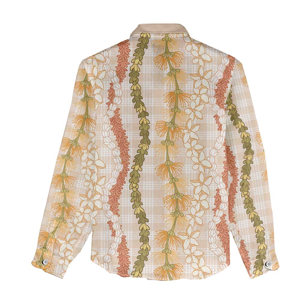 Hawaiian Ohia Lehua Lei Women Casual Shirt Plaid Palaka Ahiehie Pattern - Polynesian Pride