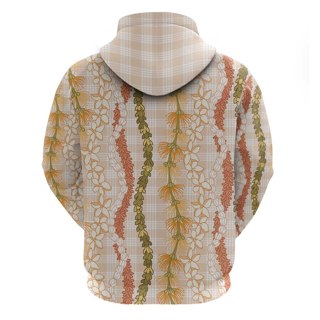 Hawaiian Ohia Lehua Lei Zip Hoodie Plaid Palaka Ahiehie Pattern - Polynesian Pride