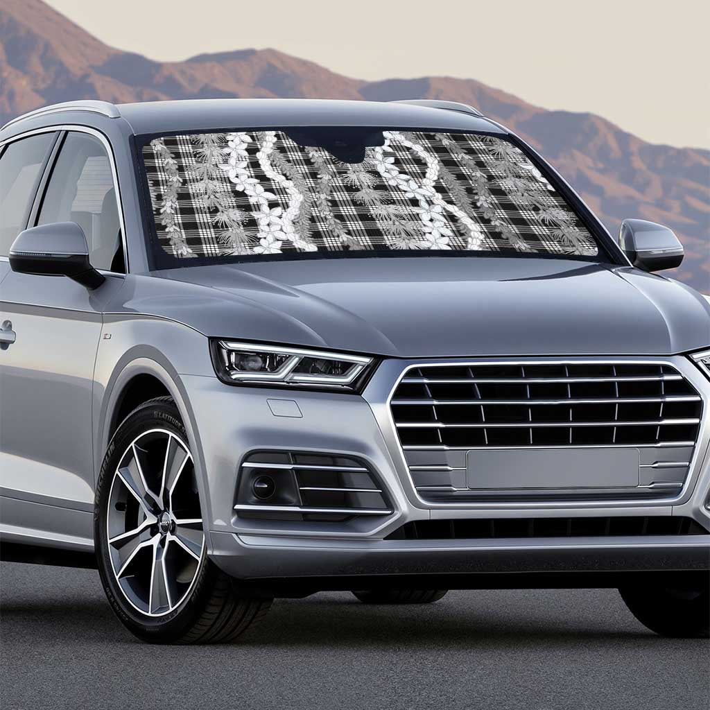 Hawaiian Ohia Lehua Lei Auto Sun Shade Plaid Palaka Eleele Pattern - Polynesian Pride