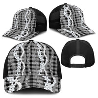 Hawaiian Ohia Lehua Lei Baseball Net Cap Plaid Palaka Eleele Pattern - Polynesian Pride