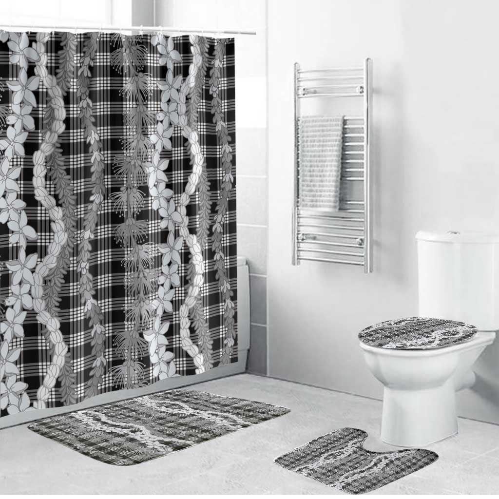 Hawaiian Ohia Lehua Lei Bathroom Set Plaid Palaka Eleele Pattern - Polynesian Pride