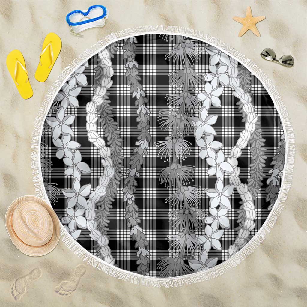 Hawaiian Ohia Lehua Lei Beach Blanket Plaid Palaka Eleele Pattern LT9 One Size 150cm Black - Polynesian Pride