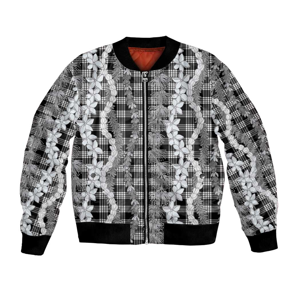 Hawaiian Ohia Lehua Lei Bomber Jacket Plaid Palaka Eleele Pattern - Polynesian Pride