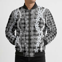 Hawaiian Ohia Lehua Lei Bomber Puffer Jacket Plaid Palaka Eleele Pattern - Polynesian Pride