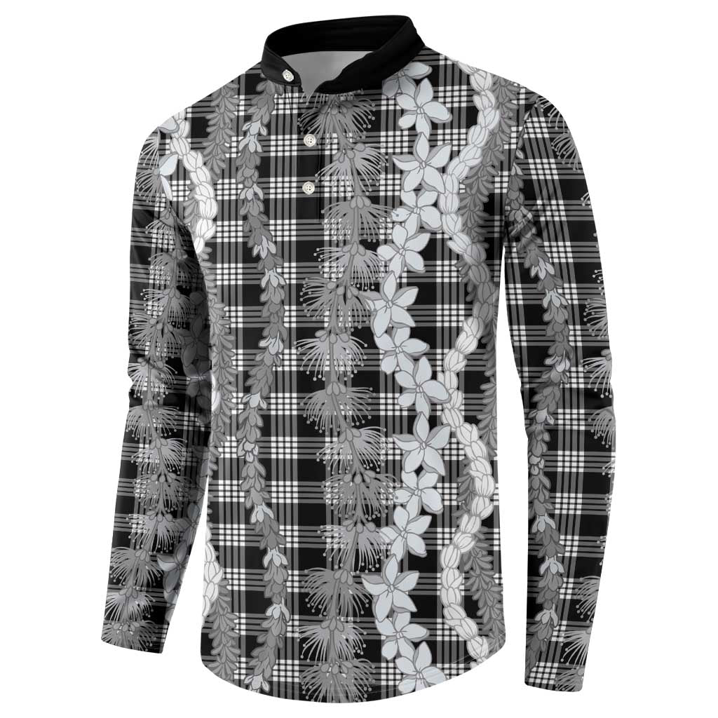 Hawaiian Ohia Lehua Lei Button Sweatshirt Plaid Palaka Eleele Pattern - Polynesian Pride