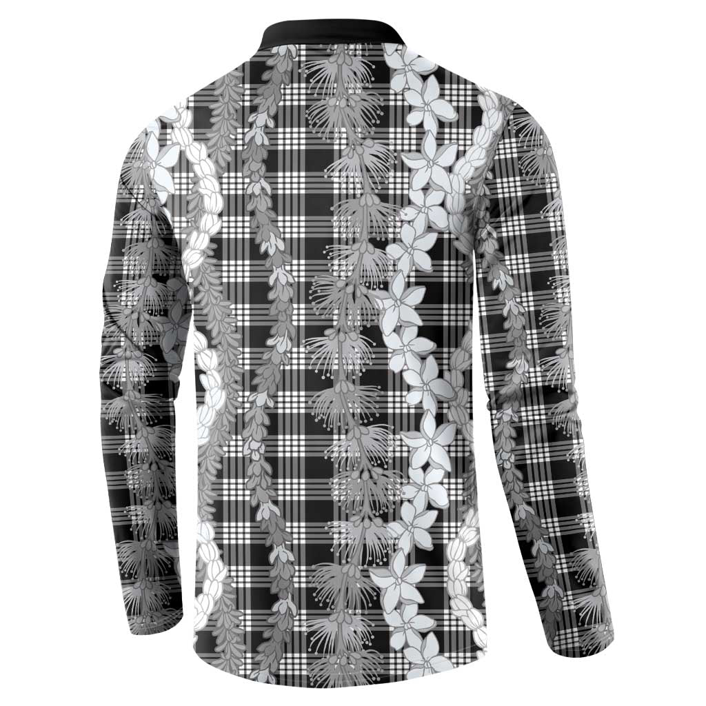 Hawaiian Ohia Lehua Lei Button Sweatshirt Plaid Palaka Eleele Pattern - Polynesian Pride