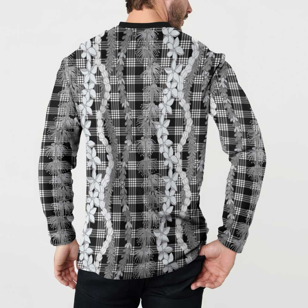 Hawaiian Ohia Lehua Lei Button Sweatshirt Plaid Palaka Eleele Pattern - Polynesian Pride