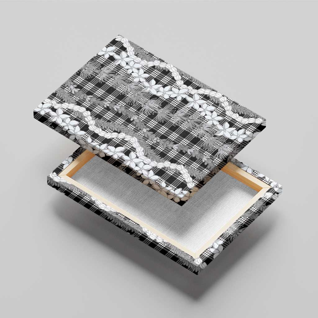 Hawaiian Ohia Lehua Lei Canvas Wall Art Plaid Palaka Eleele Pattern - Polynesian Pride