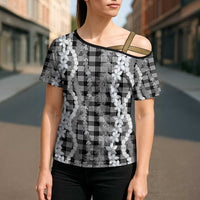 Hawaiian Ohia Lehua Lei Cross Shoulder Shirt Plaid Palaka Eleele Pattern - Polynesian Pride