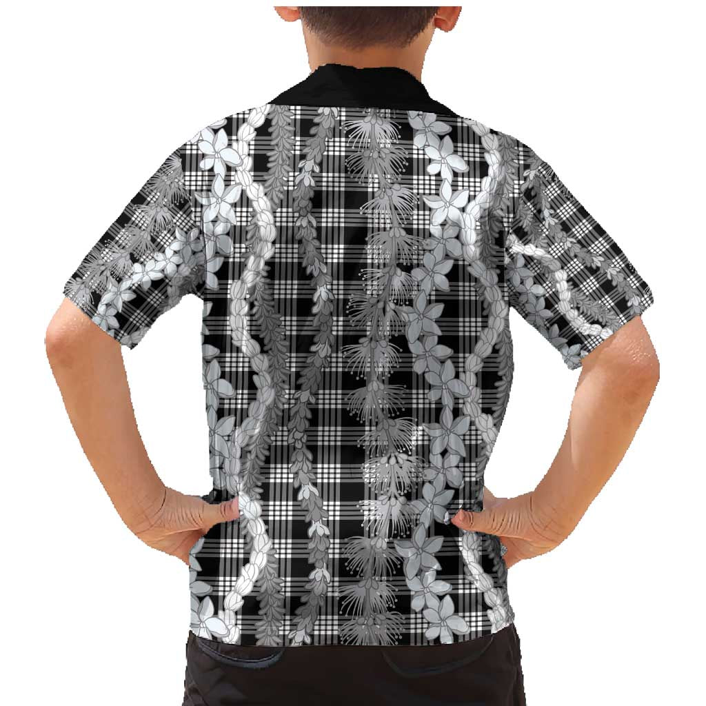 Hawaiian Ohia Lehua Lei Family Matching Mermaid Dress and Hawaiian Shirt Plaid Palaka Eleele Pattern - Polynesian Pride