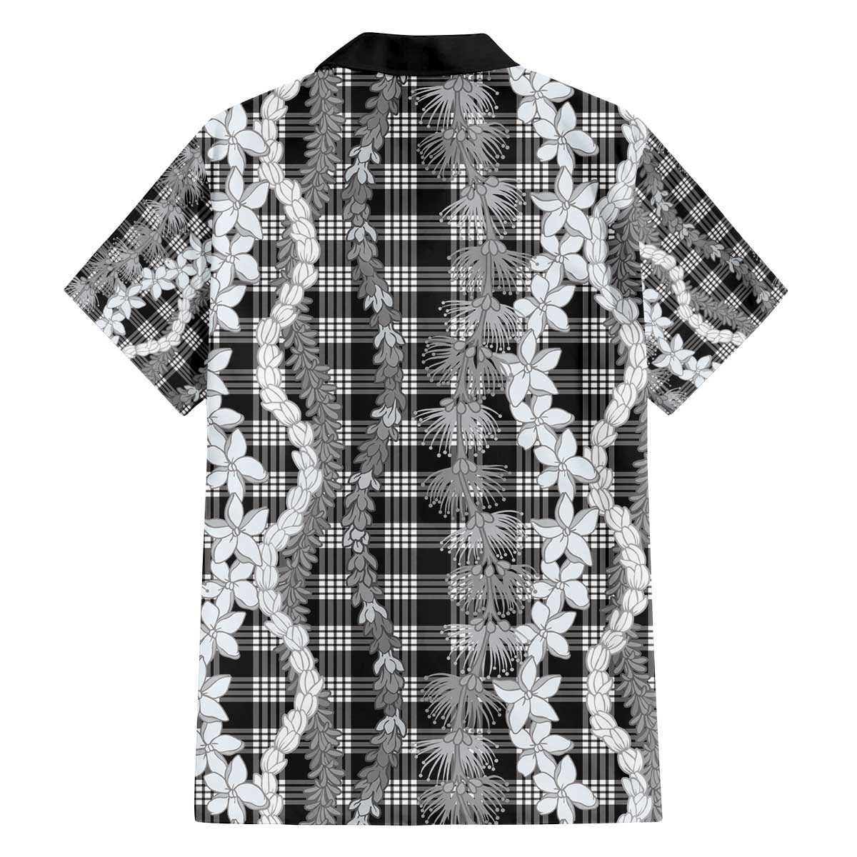 Hawaiian Ohia Lehua Lei Family Matching Off The Shoulder Long Sleeve Dress and Hawaiian Shirt Plaid Palaka Eleele Pattern - Polynesian Pride