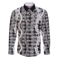 Hawaiian Ohia Lehua Lei Family Matching Off The Shoulder Long Sleeve Dress and Hawaiian Shirt Plaid Palaka Eleele Pattern - Polynesian Pride