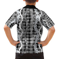 Hawaiian Ohia Lehua Lei Family Matching Off Shoulder Short Dress and Hawaiian Shirt Plaid Palaka Eleele Pattern - Polynesian Pride