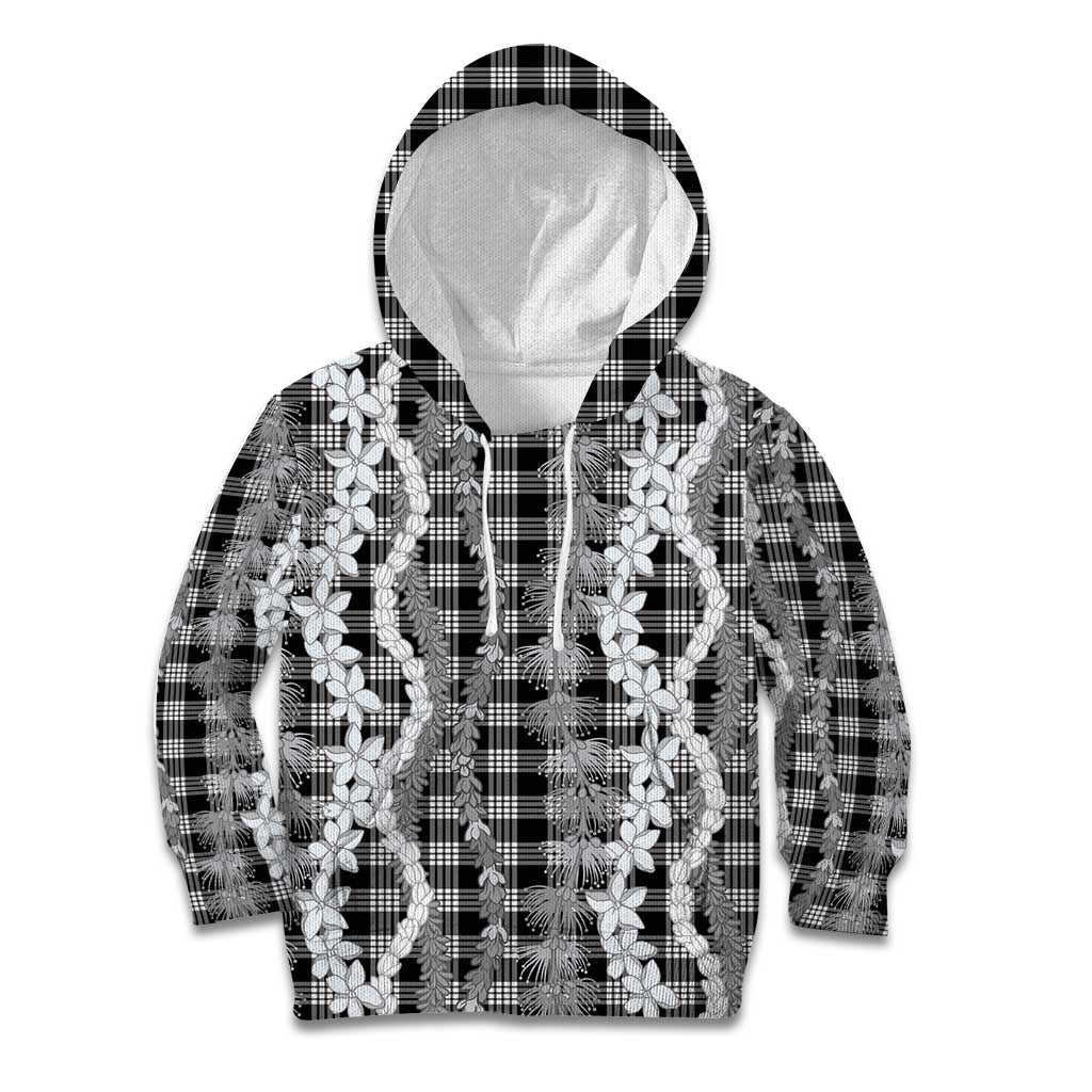 Hawaiian Ohia Lehua Lei Kid Hoodie Plaid Palaka Eleele Pattern - Polynesian Pride
