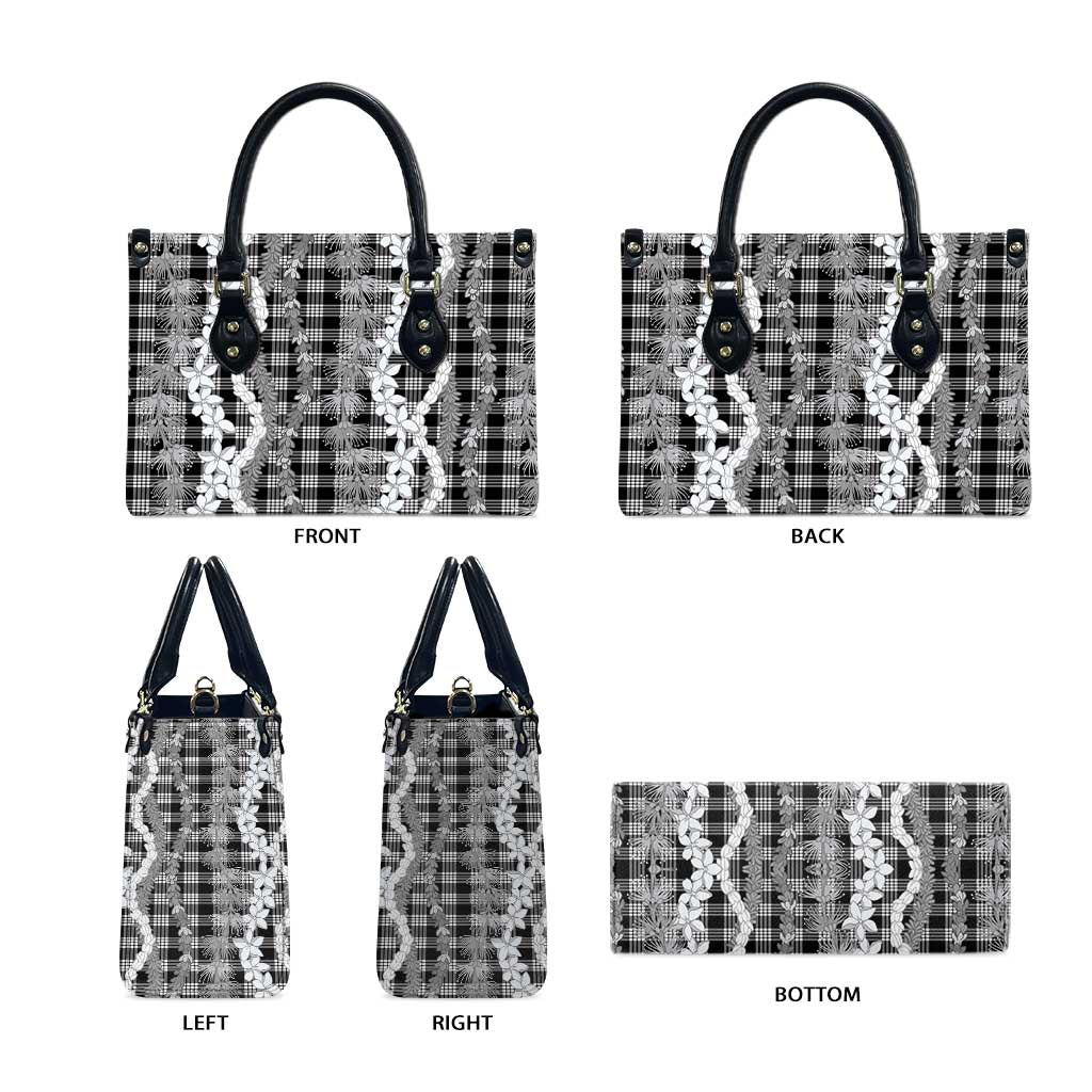 Hawaiian Ohia Lehua Lei Leather Bag Plaid Palaka Eleele Pattern - Polynesian Pride