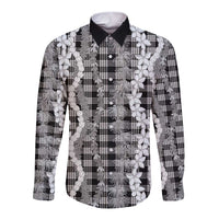 Hawaiian Ohia Lehua Lei Long Sleeve Button Shirt Plaid Palaka Eleele Pattern - Polynesian Pride