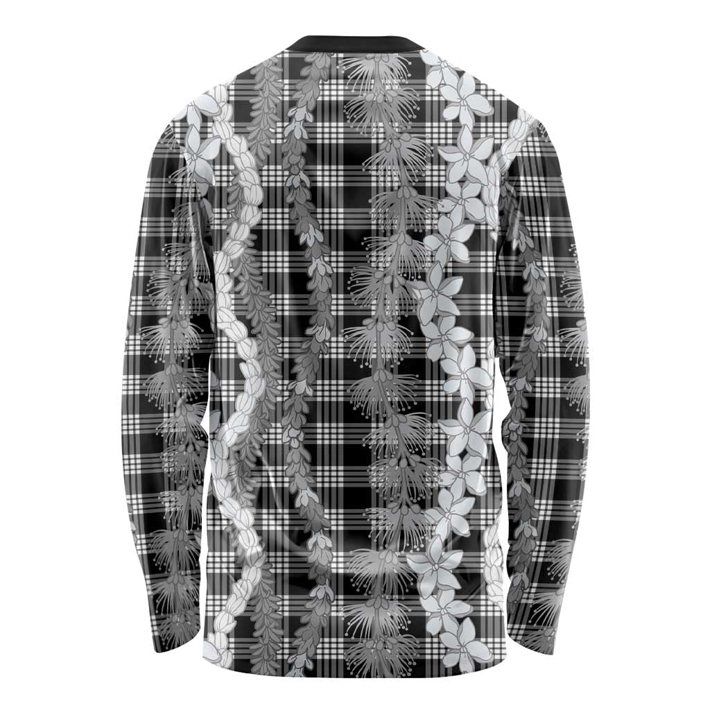 Hawaiian Ohia Lehua Lei Long Sleeve Shirt Plaid Palaka Eleele Pattern - Polynesian Pride