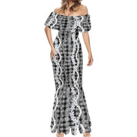 Hawaiian Ohia Lehua Lei Mermaid Dress Plaid Palaka Eleele Pattern - Polynesian Pride