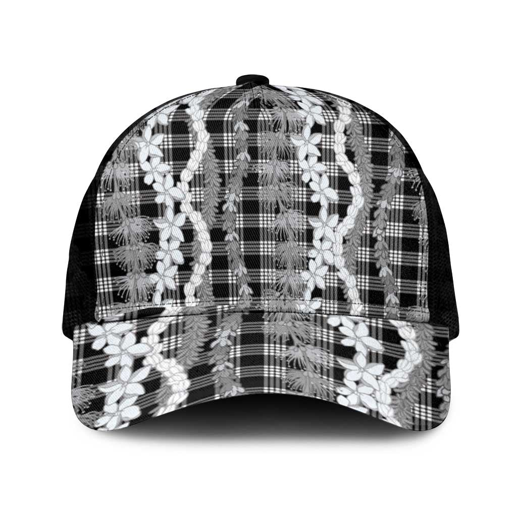 Hawaiian Ohia Lehua Lei Mesh Trucker Cap Plaid Palaka Eleele Pattern - Polynesian Pride