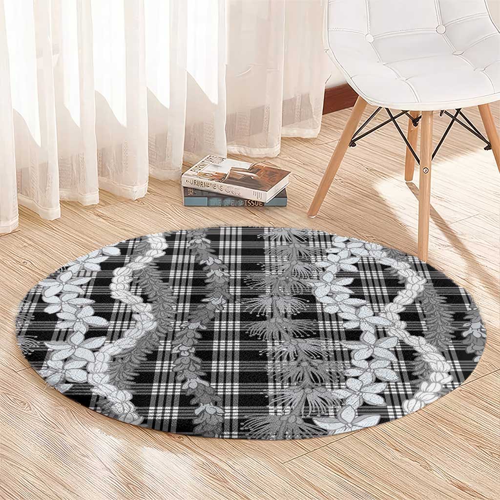 Hawaiian Ohia Lehua Lei Round Carpet Plaid Palaka Eleele Pattern - Polynesian Pride