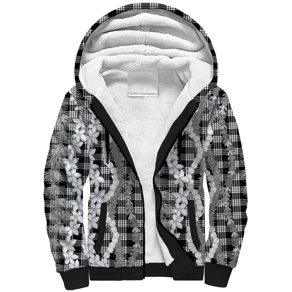 Hawaiian Ohia Lehua Lei Sherpa Hoodie Plaid Palaka Eleele Pattern LT9 Unisex Black - Polynesian Pride