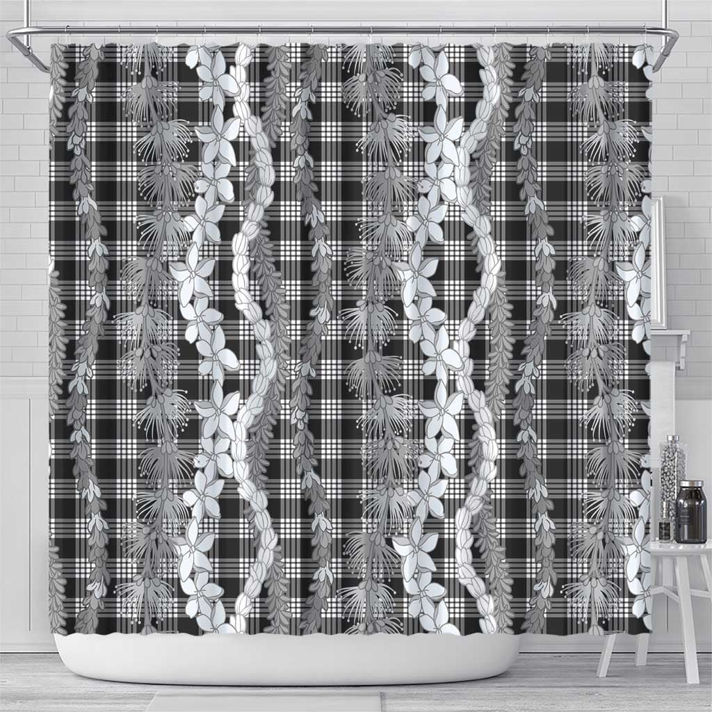 Hawaiian Ohia Lehua Lei Shower Curtain Plaid Palaka Eleele Pattern - Polynesian Pride