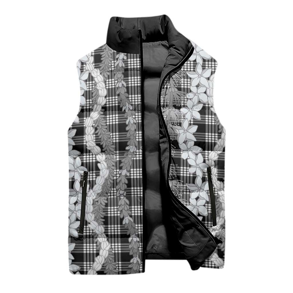 Hawaiian Ohia Lehua Lei Sleeveless Puffer Jacket Plaid Palaka Eleele Pattern - Polynesian Pride