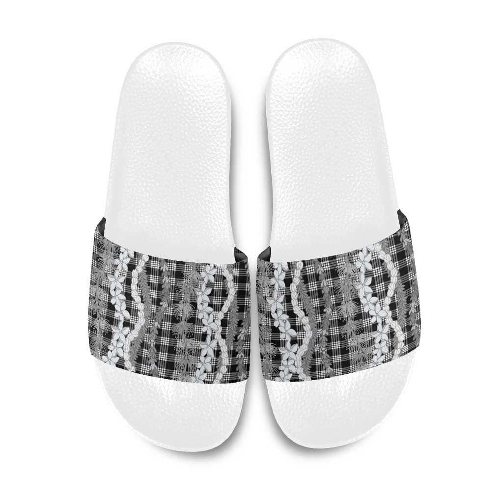 Hawaiian Ohia Lehua Lei Slide Sandals Plaid Palaka Eleele Pattern - Polynesian Pride