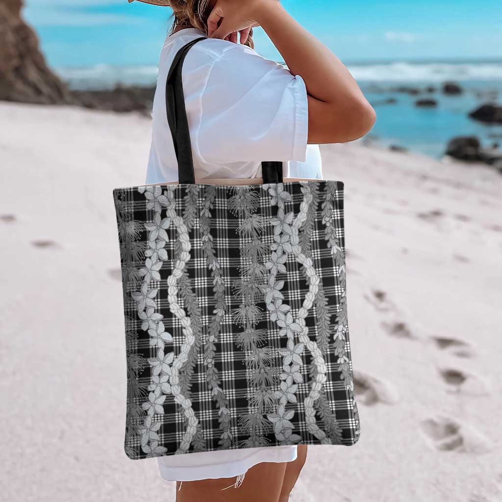 Hawaiian Ohia Lehua Lei Tote Bag Plaid Palaka Eleele Pattern - Polynesian Pride