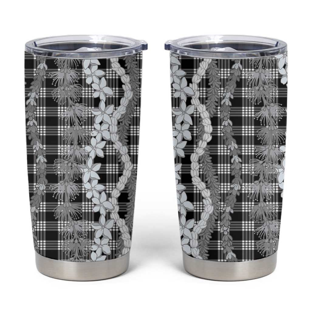 Hawaiian Ohia Lehua Lei Tumbler Cup Plaid Palaka Eleele Pattern - Polynesian Pride