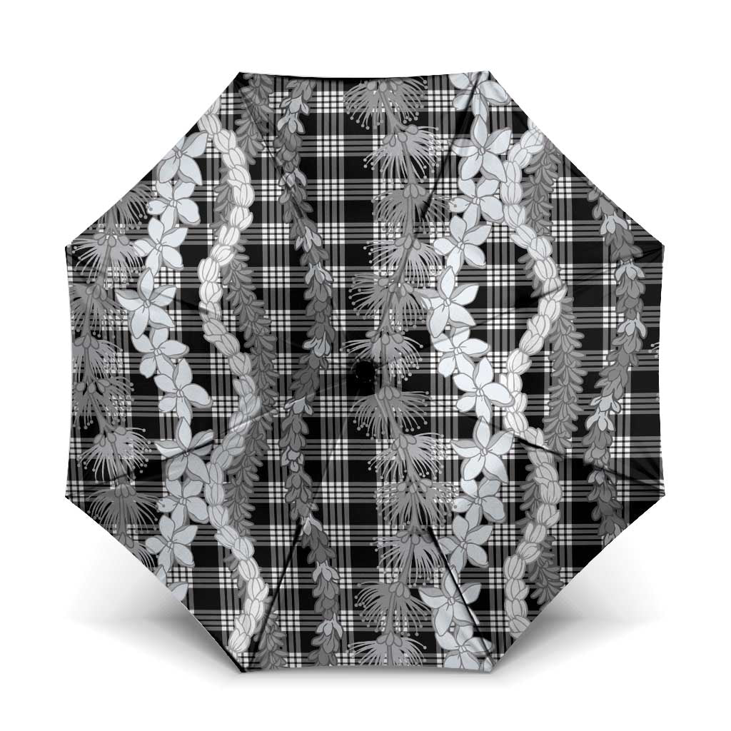 Hawaiian Ohia Lehua Lei Umbrella Plaid Palaka Eleele Pattern LT9 One Size Folded 11.42 inch Opened Diameter 37.4 inch Black - Polynesian Pride