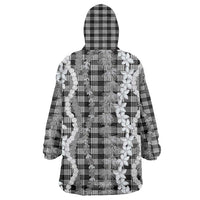 Hawaiian Ohia Lehua Lei Wearable Blanket Hoodie Plaid Palaka Eleele Pattern - Polynesian Pride